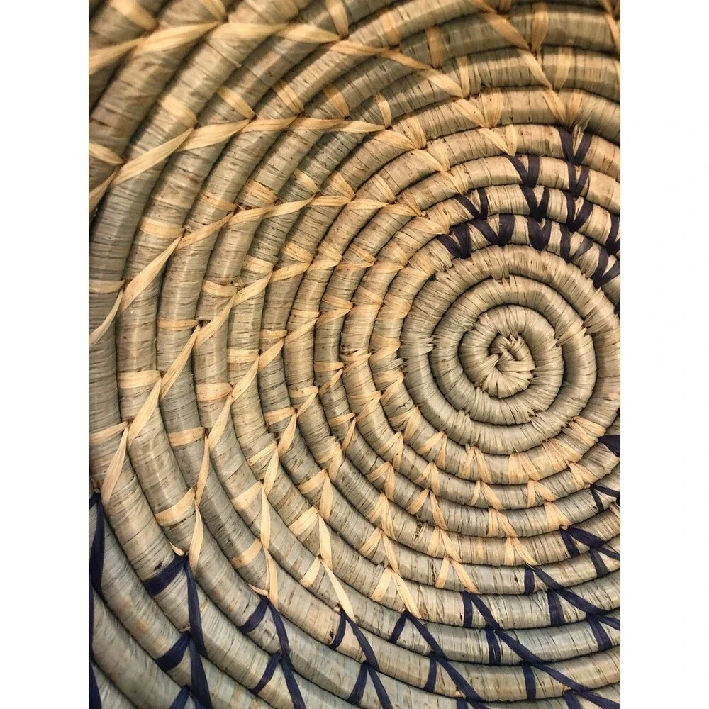 Handwoven Africa Basket Blue Coiled Bowl Wall Hanging - Boho Style